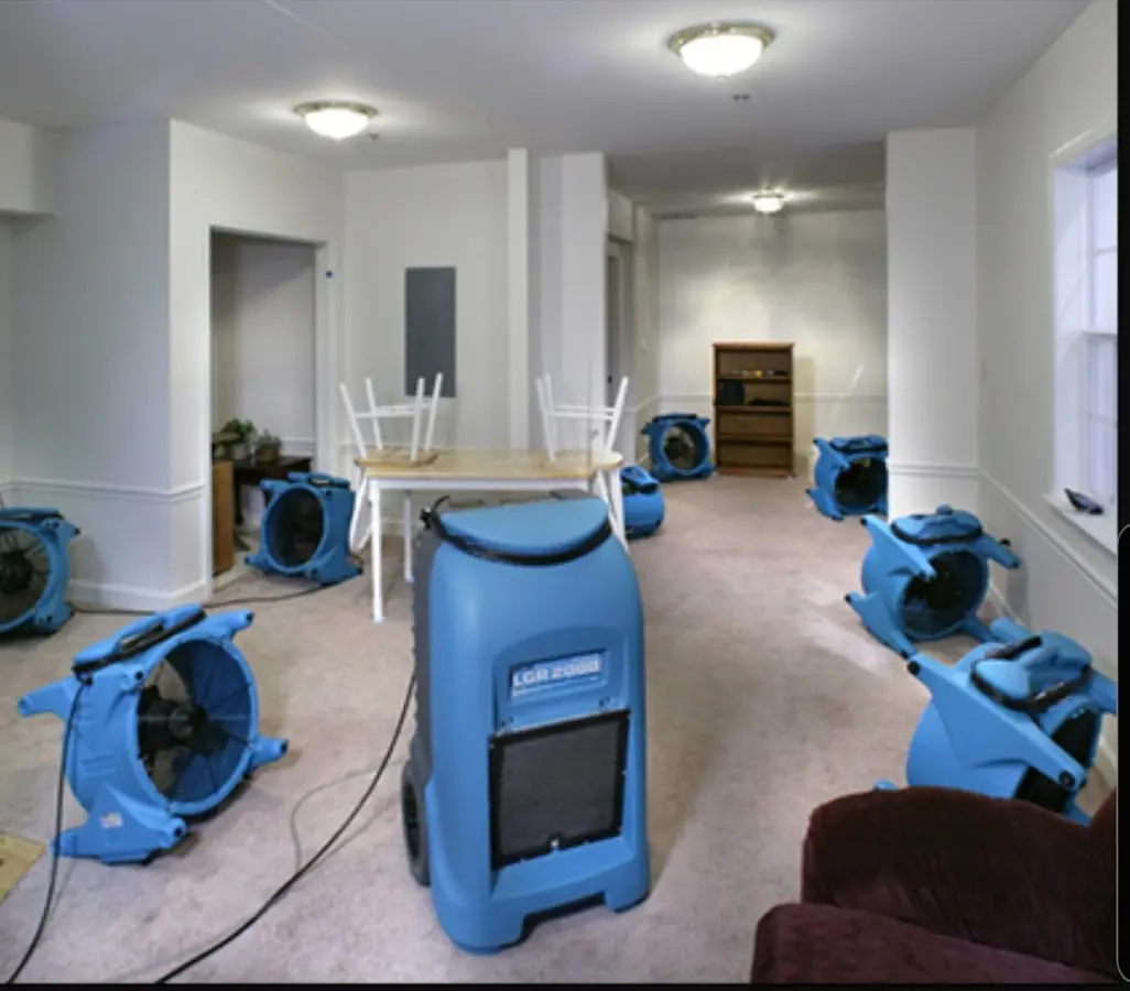Air movers and dehumidifier setup for Water Extraction & Removal in Moorefield